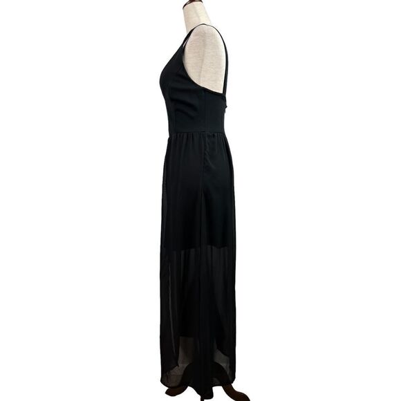 Vintage 90s J for Justify Black Deep V Mini Dress with Sheet Maxi Skirt Layered - Picture 7 of 13
